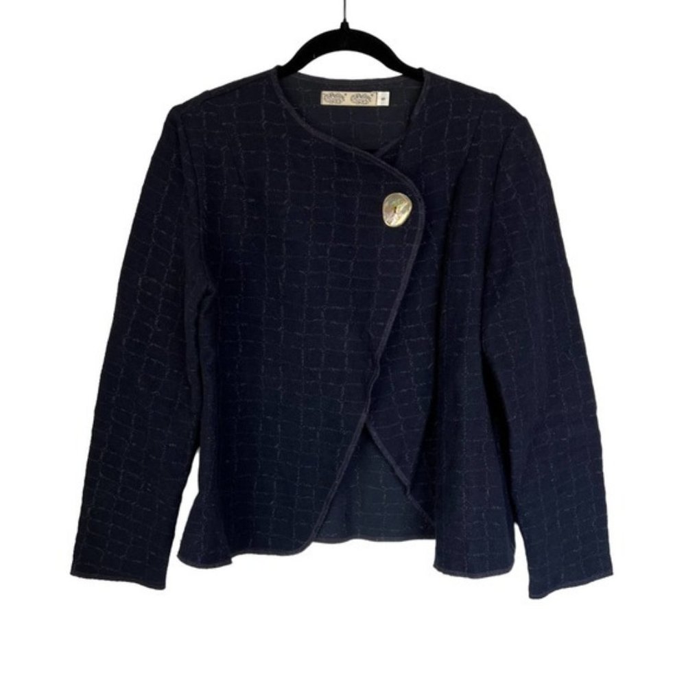 Cameleon Wool Waterfall Front Crossover Blazer Jacket in Navy Blue Size Small